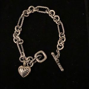David Yurman silver link bracelet with heart charm